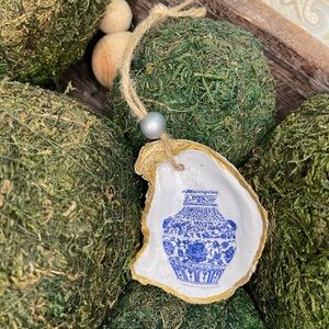 Decorative Blue and White Natural Oyster Shell Ornament